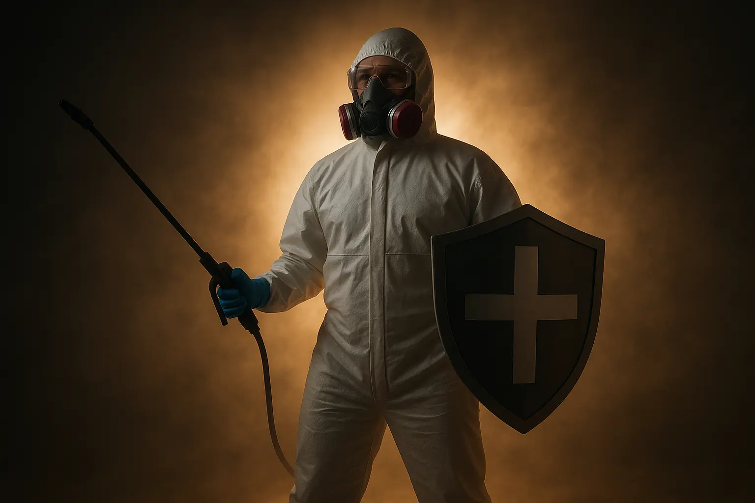 Специалист DezPro в защитном костюме